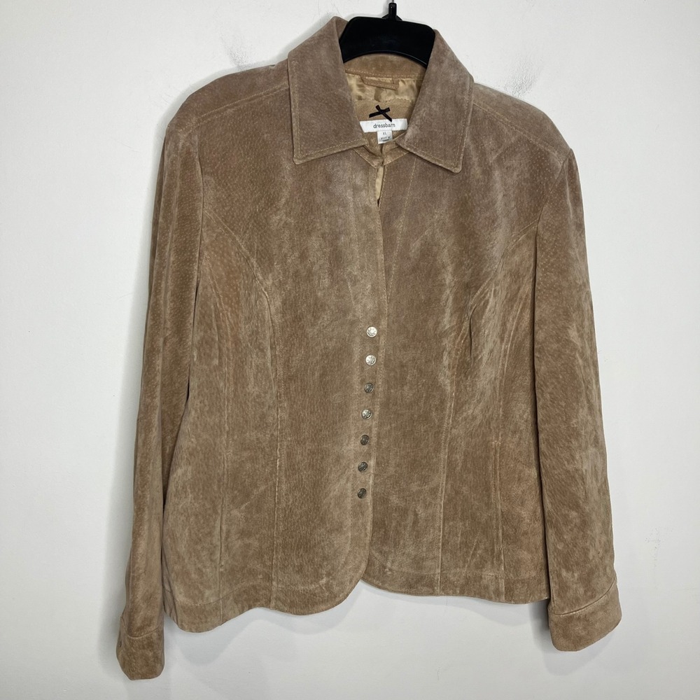 Y2K The Dress Barn suede leather jacket snap front tan women's size XL western